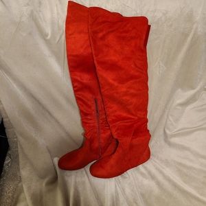 Tall red over the knee boots
